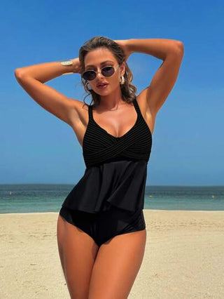 طقم تانكيني حريمي Swim Lushoire طقم بحر للنساء من قطعتين ذو نسيج ملمس أنيق ذو خصر مرتفع ، يحتوي على ملابس علوية كامي بحمالات وبوك سفلي ، للاستخدام في عطلة الشاطئ