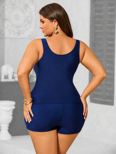 Swim Lushoire ملابس علوية وشورت سباحة مزركش بنقشة بألوان مختلطة، مقاسات كبيرة للنساء، سباحة مريحة خلال العطلة