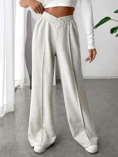 EZwear بنطال واسع متشابك بقدمين غير متماثلين أبيض لموسم الربيع