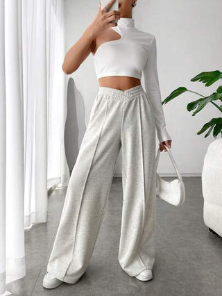 EZwear بنطال واسع متشابك بقدمين غير متماثلين أبيض لموسم الربيع