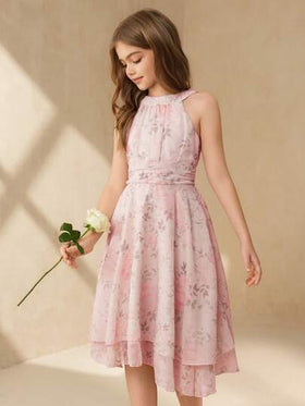 SHEIN فستان أنيق فاخر وجميل للبنات، بدون أكمام، طول متوسط، باللون الأخضر، مناسب للعطلات والزفاف وفتاة الزهور والمناسبات والأداء والرقص والأعياد وغيرها من المناسبات