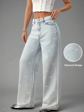 SHEIN BAE سراويل جينز نسائية كاجوال واسعة الساق مهترئة ذات خصر منخفض، ملابس عمل للنساء في المكاتب والحفلات والمدارس والمطارات والخروج