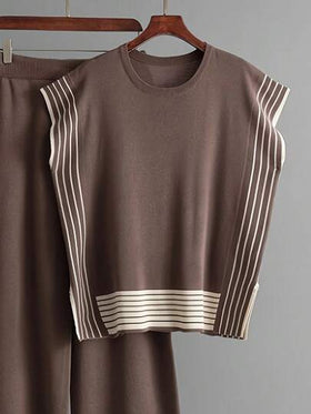SHEIN طقم موضة صيفي ملابس علوية بلا أكمام وبنطلون طويل لون أحادي للنساء