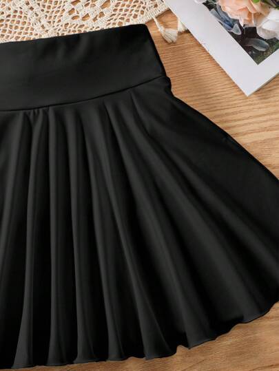 SHEIN بناطيل تنانير رياضية ذات خصر عالي بلون أحادي واسعة للفتيات المراهقات، ذات جيوب جانبية، مانعة للانفلاش، مناسبة للأنشطة الخارجية الصيفية، رائعة كهدية