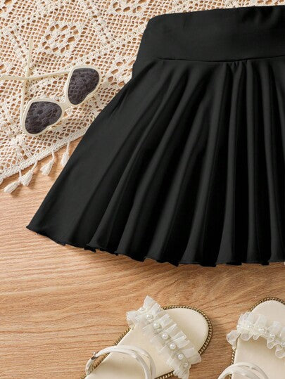 SHEIN بناطيل تنانير رياضية ذات خصر عالي بلون أحادي واسعة للفتيات المراهقات، ذات جيوب جانبية، مانعة للانفلاش، مناسبة للأنشطة الخارجية الصيفية، رائعة كهدية