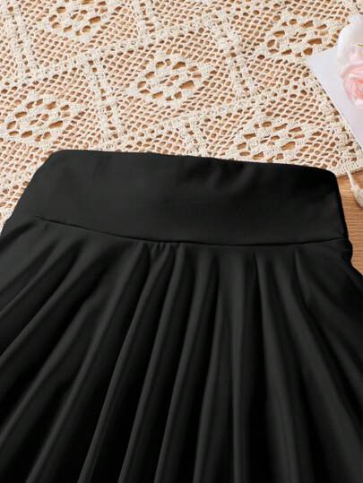 SHEIN بناطيل تنانير رياضية ذات خصر عالي بلون أحادي واسعة للفتيات المراهقات، ذات جيوب جانبية، مانعة للانفلاش، مناسبة للأنشطة الخارجية الصيفية، رائعة كهدية