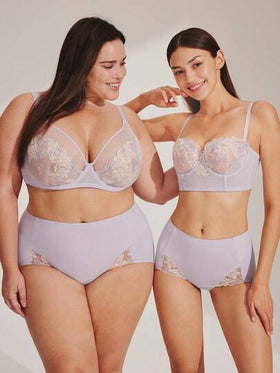 LUVLETTE ملابس داخلية أنيقة مطرزة للمرأة، حمالة صدر بالكونيت قابلة للتنفس بسلك داخلي، سراويل داخلية شفافة وبها دانتيل بالون البنفسجي، صدرية طويلة مخفضة للحجم، ملابس داخلية زفاف