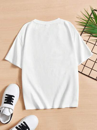 SHEIN قميص قطني صيفي حريمي بأكمام قصيرة ورقبة دائرية للصبيان في سن المراهقة، لون صلب واسع النطاق