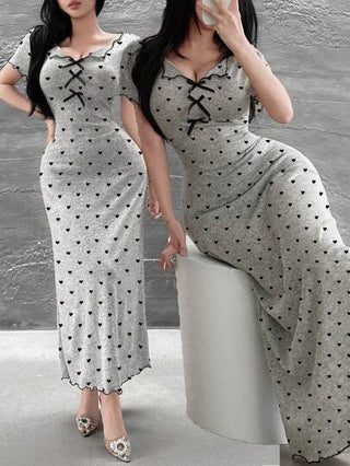 Feyla فستان طويل أنيق بطباعة قلوب مع تصميم فراشة للسيدات ، مناسب للصيف