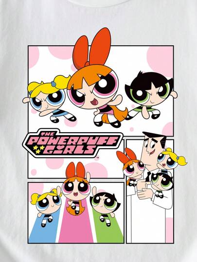 تيشيرتات بناتي THE POWERPUFF GIRLS X  تي شيرت كاجوال للفتيات المراهقات مطبوع عليه رسوم كرتونية وحروف، نصف أكمام، صيفي