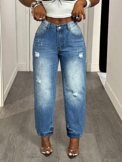 SHEIN Tall بنطلون جينز مغسول مشوه مخروطي الشكل