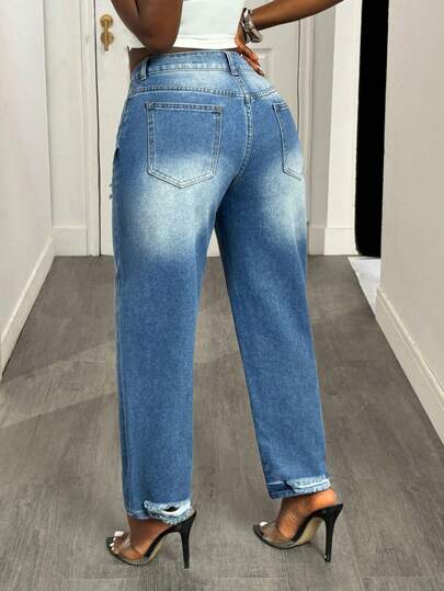 SHEIN Tall بنطلون جينز مغسول مشوه مخروطي الشكل