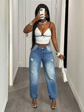 SHEIN Tall بنطلون جينز مغسول مشوه مخروطي الشكل