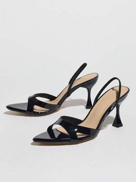 كعب عالي ذو رؤوس مدببة للنساء، بطبقة ملمع لامع، كعوب إبرة، تصميم سير الكاحل، أنيق وجذاب للحفلات والأحداث الخارجية، مناسب للربيع والصيف