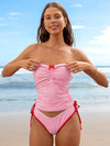 طقم تانكيني حريمي Swim Mod بيكيني نسائي للصيف بطبعات عشوائية مربعة مع حمالات سباغيتي وربطة عقدة فراشية قصيرة الرقبة وسحاب