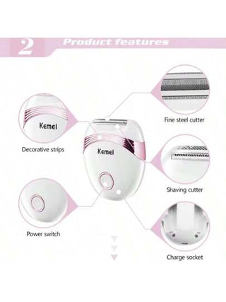 Kemei إزالة شعر الوجه بدون عيوب للنساء KM-673، ماكينات حلاقة للنساء، ماكينات إزالة الشعر للنساء، إزالة الشعر من الوجه والجسم والساق والبيكيني والشفاه، أداة إزالة شعر كهربائية محمولة للنساء من نوع ماكينة الحلاقة الدوارة