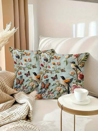 1/2/4 غطاء وسادة ديكورية مطرزة بنقشات زهرية عتيقة 17.7 * 17.7 بوصة ، من بوليستر ناعم ، بغلق سحاب ، قابل للغسل في الغسالة ، ذو طابع رجعي ، وسائد ديكورية للأريكة والسرير والسيارة وديكور غرفة المعيشة