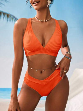 Swim Vcay طقم سباحة بينكيني نسائي بتصميم V-الرقبة ، بخطوط مموجة ملمسية