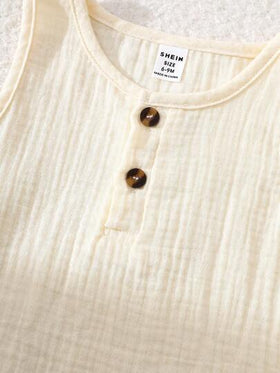SHEIN Vintaside Kids طقم صيفي للأطفال الصبيان 6 قطع، ملابس علوية أكمام بلا أكمام بلون أحادي مطابق مع شورت، 3 طقوم باللون البني والمشمش والأزرق، فضفاض، مناسب للمنزل والأوقات الحرة والخروج والمناسبات