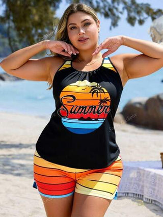 Swim Lushoire بدلة سباحة كبيرة الحجم مخططة وذات طبعات استوائية