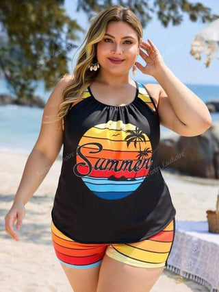 Swim Lushoire بدلة سباحة كبيرة الحجم مخططة وذات طبعات استوائية