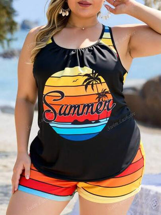 Swim Lushoire بدلة سباحة كبيرة الحجم مخططة وذات طبعات استوائية