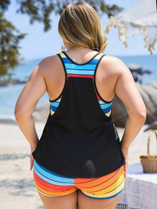 Swim Lushoire بدلة سباحة كبيرة الحجم مخططة وذات طبعات استوائية