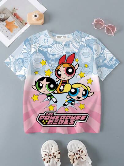 تيشيرتات بناتي THE POWERPUFF GIRLS X  تي شيرت الفتيات المراهقات ، كاجوال صيفي بياقة مستديرة وأكمام قصيرة، كتل لونية، مريح، لطيف، رسوم كرتونية جذابة