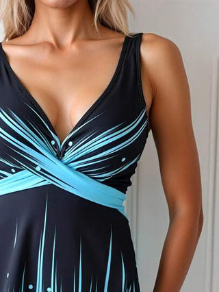 طقم تانكيني حريمي Swim Lushoire طقم بيكيني أنيق صيفي مطبوع عليه زهور مكون من قطعتين مع لباس علوي وسروال داخلي، وحمالات