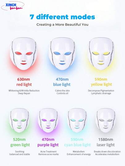 قناع 1 قطعة LED للعلاج الضوئي، قناع رعاية الوجه احترافي 7 ألوان، 7 أوضاع عمل مختلفة، بطارية قابلة للشحن عبر USB سعة 1200مللي أمبير، يحفز الكولاجين، يعزز الامتصاص، مضاد للشيخوخة، مضاد للتجاعيد، شعاعي | صالون الأسرة الأحمر والأزرق والأخضر والأصفر...