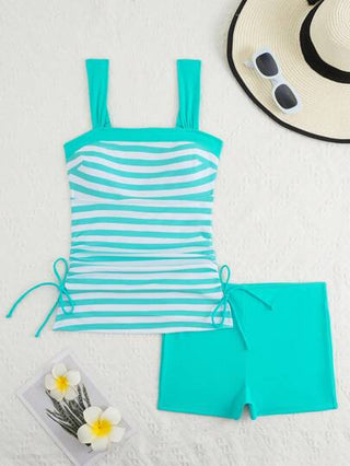 طقم تانكيني حريمي Swim Lushoire 2 قطعة/ مجموعة ملابس للشاطئ، بيكيني رياضي على الطراز الأوروبي والأمريكي، ملابس سباحة باندية مخططة عصرية للسهرة