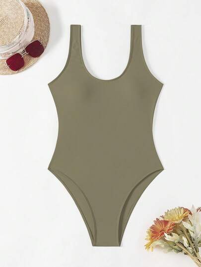 مايوه حريمي قطعة واحدة Swim Basics قطعة واحدة من ملابس السباحة للنساء اللون الأحادي غير الرسمي ذات الربطة الخلفية