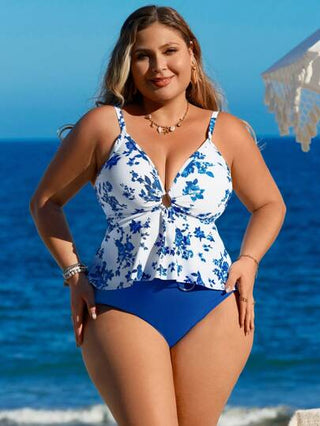 Swim Lushoire بيكيني بقطعتين مع حمالات معدنية - شكل عميق V للأعلى مع سروال كاف الخصر للأسفل، بكيني للنساء للاستخدام اليومي في العطلات والشاطئ والصيف