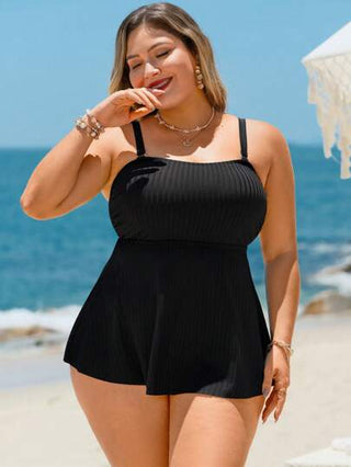 SHEIN Swim Curve ملابس سباحة حجم كبير للنساء من قطعتين تتكون من بندو وثوب ضيق لتنحيف الجسم