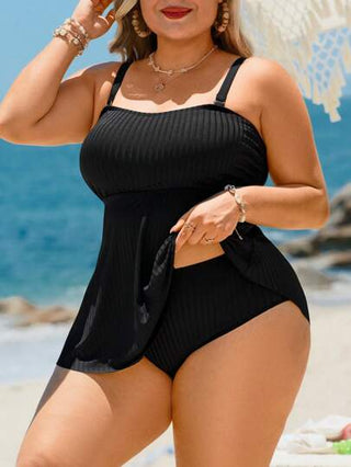 SHEIN Swim Curve ملابس سباحة حجم كبير للنساء من قطعتين تتكون من بندو وثوب ضيق لتنحيف الجسم