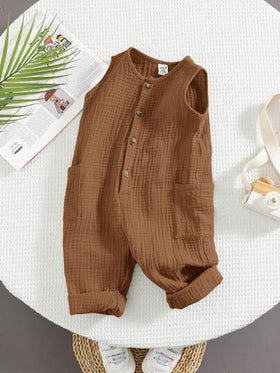SHEIN جمبسوت رضيع ذكر بنية لطيفة متعددة الاستخدامات مناسبة للشاطئ والخروجات، ملابس أطفال بنية، جمبسوت أطفال ذكور بنية