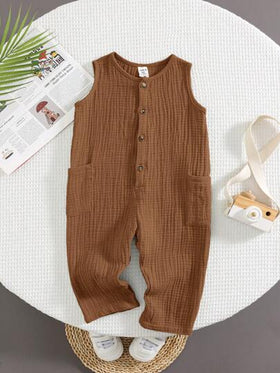 SHEIN جمبسوت رضيع ذكر بنية لطيفة متعددة الاستخدامات مناسبة للشاطئ والخروجات، ملابس أطفال بنية، جمبسوت أطفال ذكور بنية