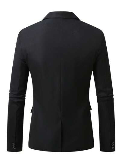 Manfinity Bizformal بليزر كاجوال أسود بياقة على شكل حرف V للرجال، للربيع والصيف