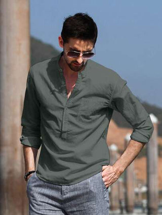 ملابس رجالي NITAGUT قميص كاجوال طويل الأكمام منفذ للهواء للرجال