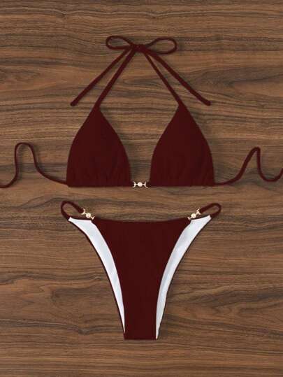 Swim Basics بكيني متصل بشريط أمامي للنساء في عطلة الشاطئ