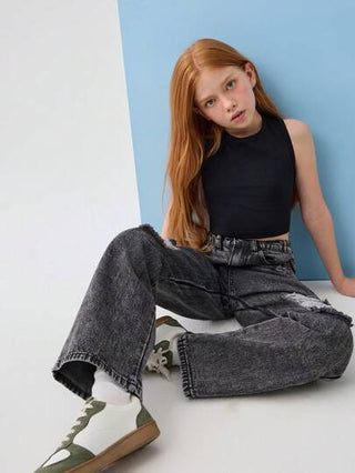 girls-sets Leap Crew Leap Crew مجموعة ملابس بوهو للبنات المراهقات للربيع والصيف، تكون عبارة عن ملابس علوية علوي خزامى بلا أكمام و بنطلون جينز مستقيم الساق ممزق مغسول بالحجر، ملابس مجموعة صيفية للبنات