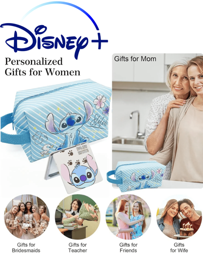 Disney حقيبة مستحضرات التجميل للسفر مع مرآة من ديزني ، حقيبة مستحضرات تجميل كبيرة السعة مع رسوم كرتونية، محفظة مكياج مع سوستة، حقيبة أدوات تجميل للسفر من البولي يوريثان، منظِّم ملحقات المكياج