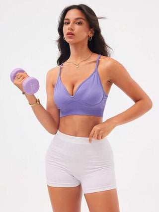 SHEIN Sport Studio حمالة صدر رياضية بلون صلب مرنة للياقة البدنية الاعتيادية للنساء