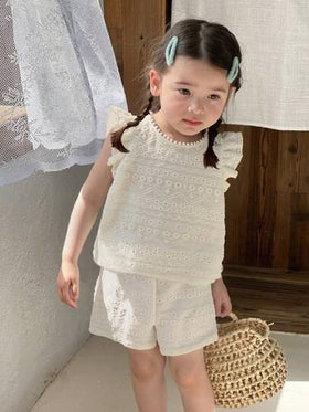 SHEIN Vintaside Kids قطعتين/طقم للبنات الصغيرات من عمر 0-3 سنوات، تيشيرت بأكمام قصيرة كاجوال للخارج + شورت، للربيع/الصيف