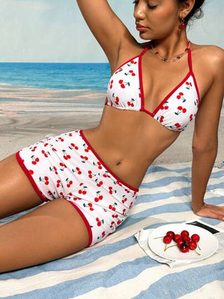 Swim Mod طقم بكيني مطبوع بنقشة الكرز الحلوة لإجازة الصيف