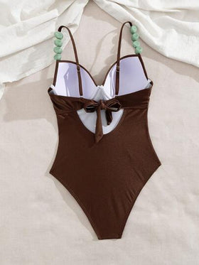Swim Chiccia بيكينى بقطعة واحدة ملون منقوش وأنيق مع لون مضيء لمناسبات الشاطئ والحمام والحفلات للنساء، بتنجيد سلس وقابل للإزالة بحمالة أمامية قابلة للتعديل