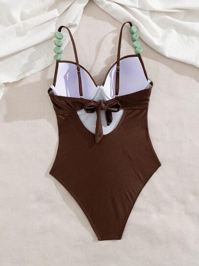 Swim Chiccia بيكينى بقطعة واحدة ملون منقوش وأنيق مع لون مضيء لمناسبات الشاطئ والحمام والحفلات للنساء، بتنجيد سلس وقابل للإزالة بحمالة أمامية قابلة للتعديل
