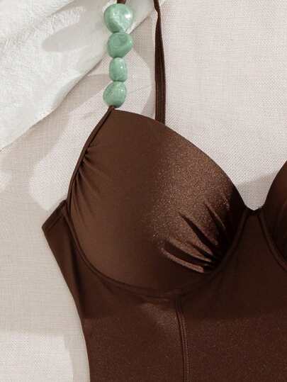 Swim Chiccia بيكينى بقطعة واحدة ملون منقوش وأنيق مع لون مضيء لمناسبات الشاطئ والحمام والحفلات للنساء، بتنجيد سلس وقابل للإزالة بحمالة أمامية قابلة للتعديل