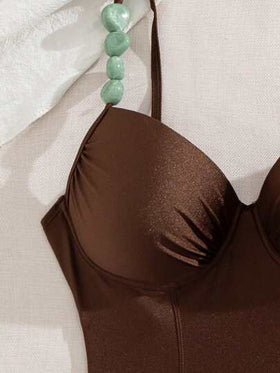 Swim Chiccia بيكينى بقطعة واحدة ملون منقوش وأنيق مع لون مضيء لمناسبات الشاطئ والحمام والحفلات للنساء، بتنجيد سلس وقابل للإزالة بحمالة أمامية قابلة للتعديل