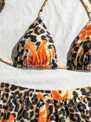 Swim 3 قطع/مجموعة بيكيني نسائي بطبعات ال- Lily والنمر، ذات مرونة عالية، مثير للغاية بربطة ذات درجة مبيعات عالية، بدلة سباحة لعطلات الشاطئ